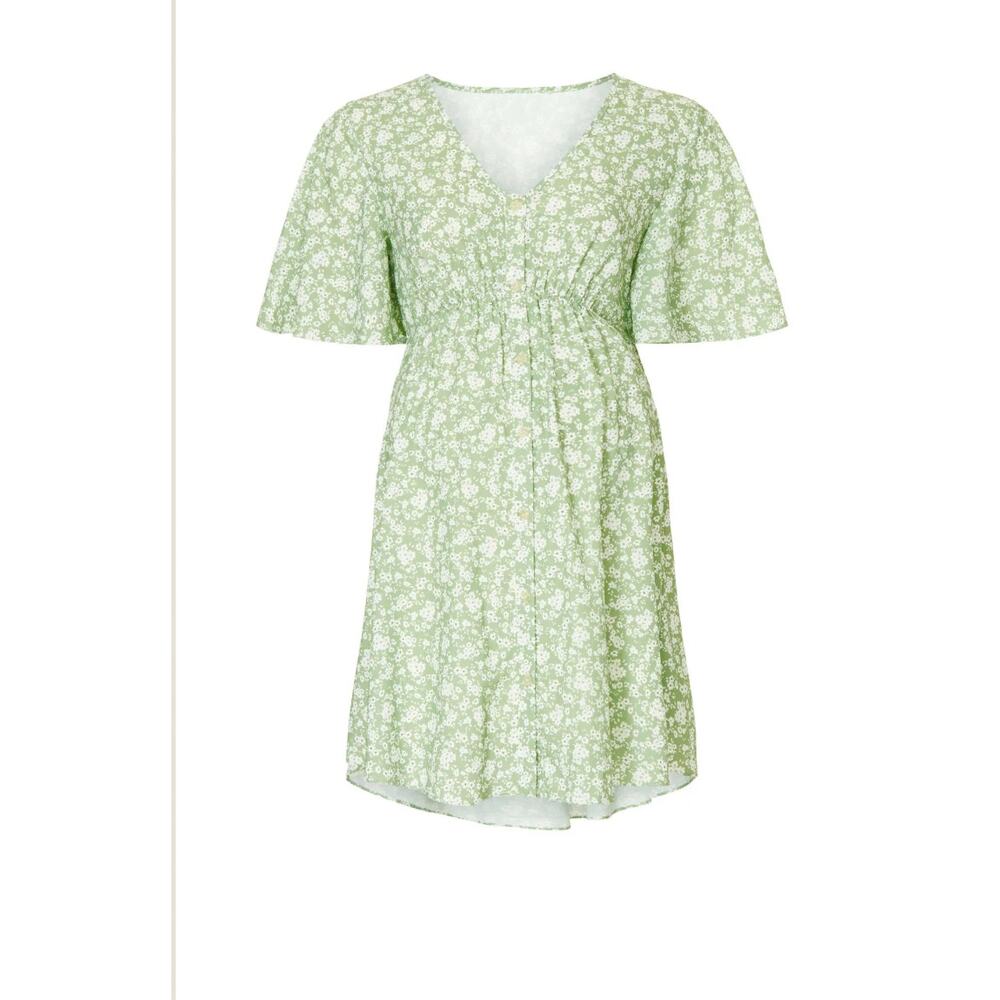 Soon Green Calico Babydoll Maternity Dress LARGE Cottage Prairie Designer $180 - Picture 7 of 10